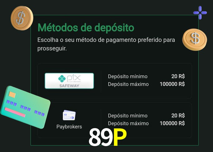 O cassino 89Pbet oferece uma grande variedade de métodos de pagamento